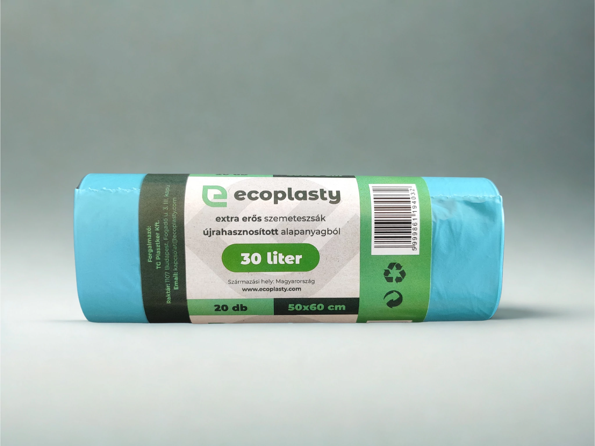 Újrahasznosított műanyagból készült szemeteszsák - 30 l, 20 db/tekercs